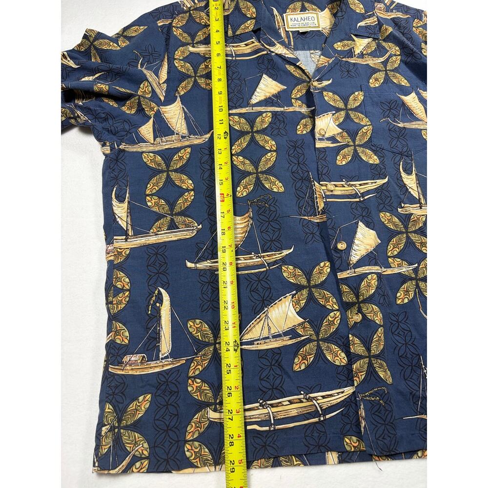 Kalaheo Hawaii Aloha Shirt Mens XL Blue Canoe Outrigger Hawaiian Camp Made USA - Picture 9 of 9